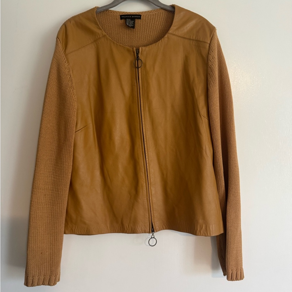 Maurice Sassoon Leather and Knit Tan Jacket
